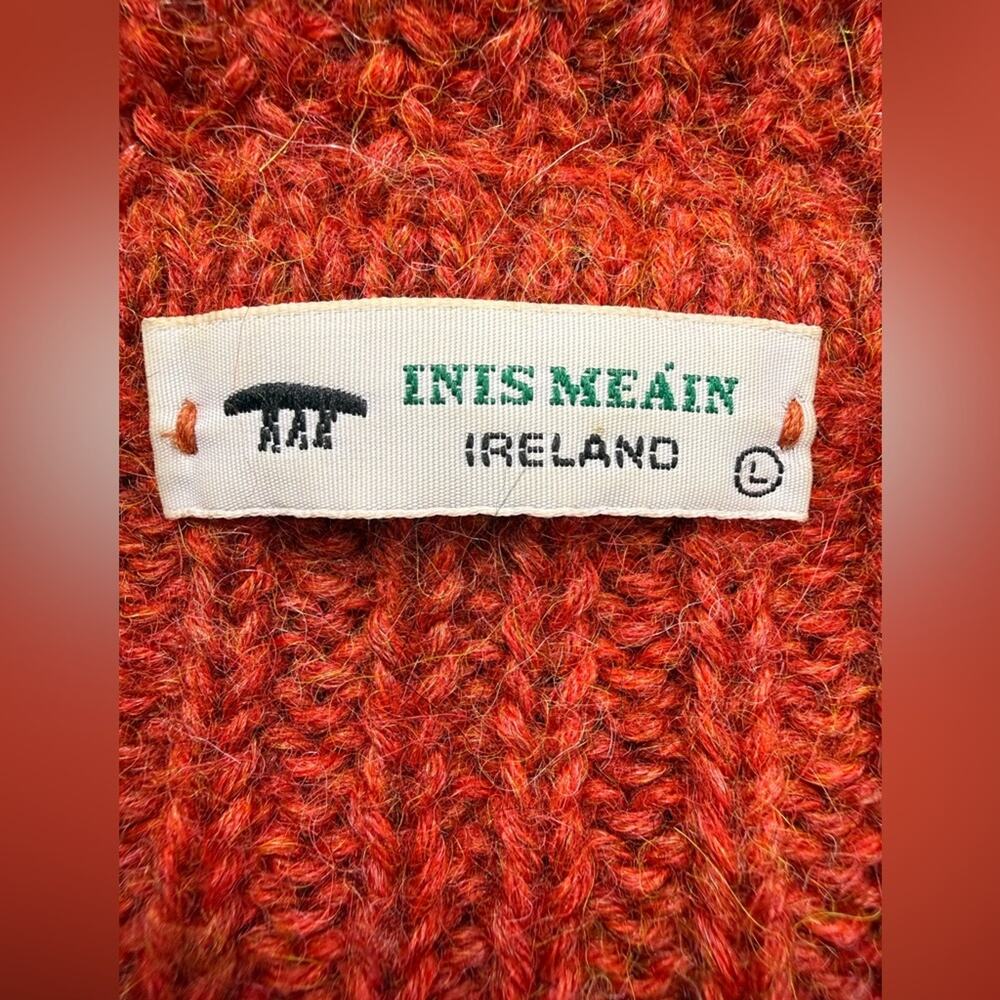 Inis Meain 100% Baby Alpaca Ribbed Collared Cardigan Sweater Rust Red Ireland Lg - Picture 7 of 11